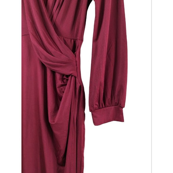 Baltic Born Maxi Dress Size Large Wine Red Boho Faux Wrap Long Sleeve V Neck A8 - Picture 10 of 13
